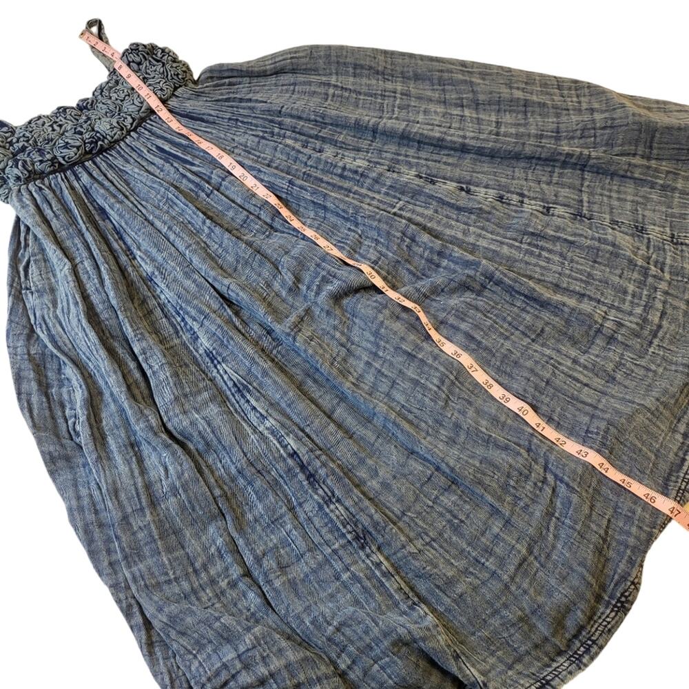 Free People Dolly Midi Dress Blue XS Smocked Tiered Boho Flowy Cottagecore - Picture 6 of 9